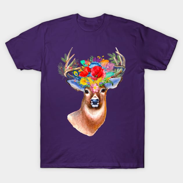 Woodland wildflower stag T-Shirt by NixieNoo